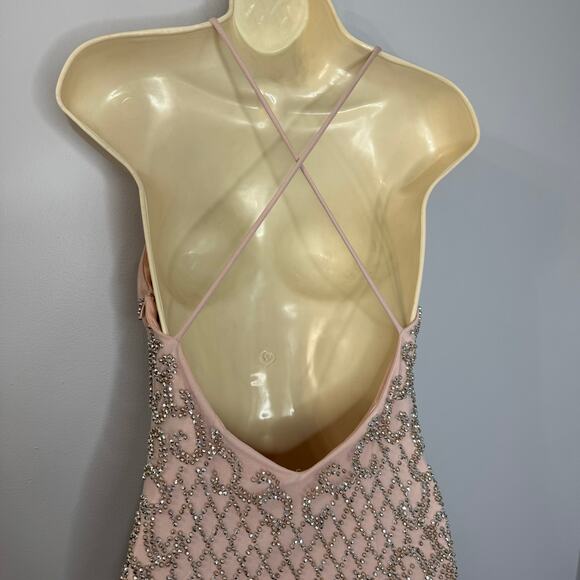 Xscape Beaded Lattice Mermaid Dress with Crisscross Back Pale Pink Prom Womens 4 - Picture 11 of 16